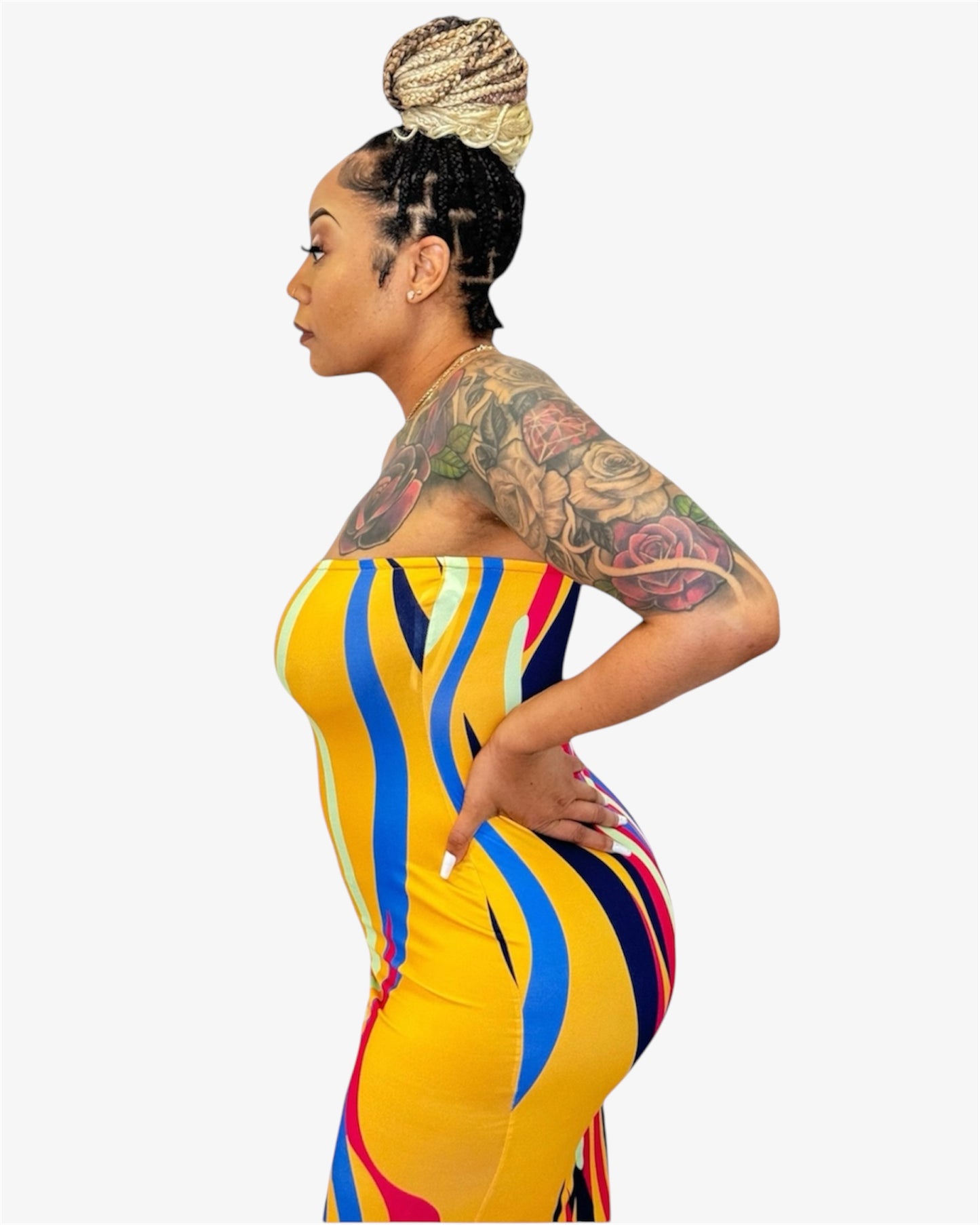 Cute tall maxi dress in yellow print – 65 inch length for tall frames