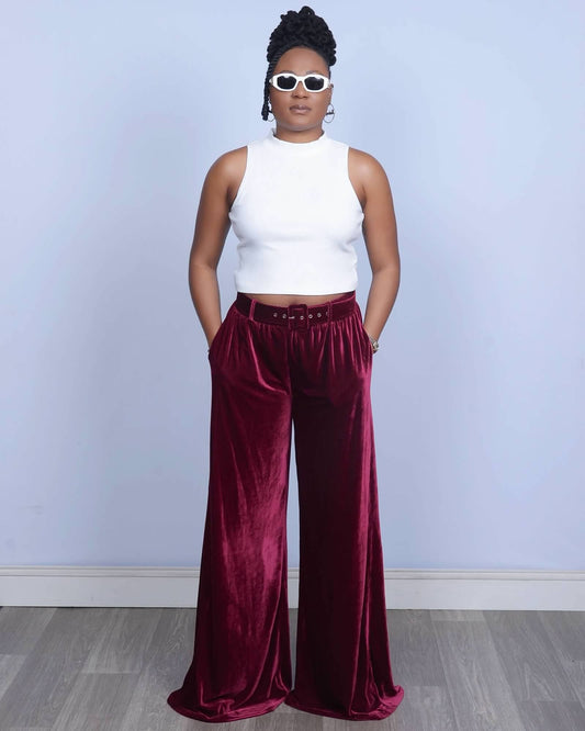 Valencia Velvet Pant - Burgundy